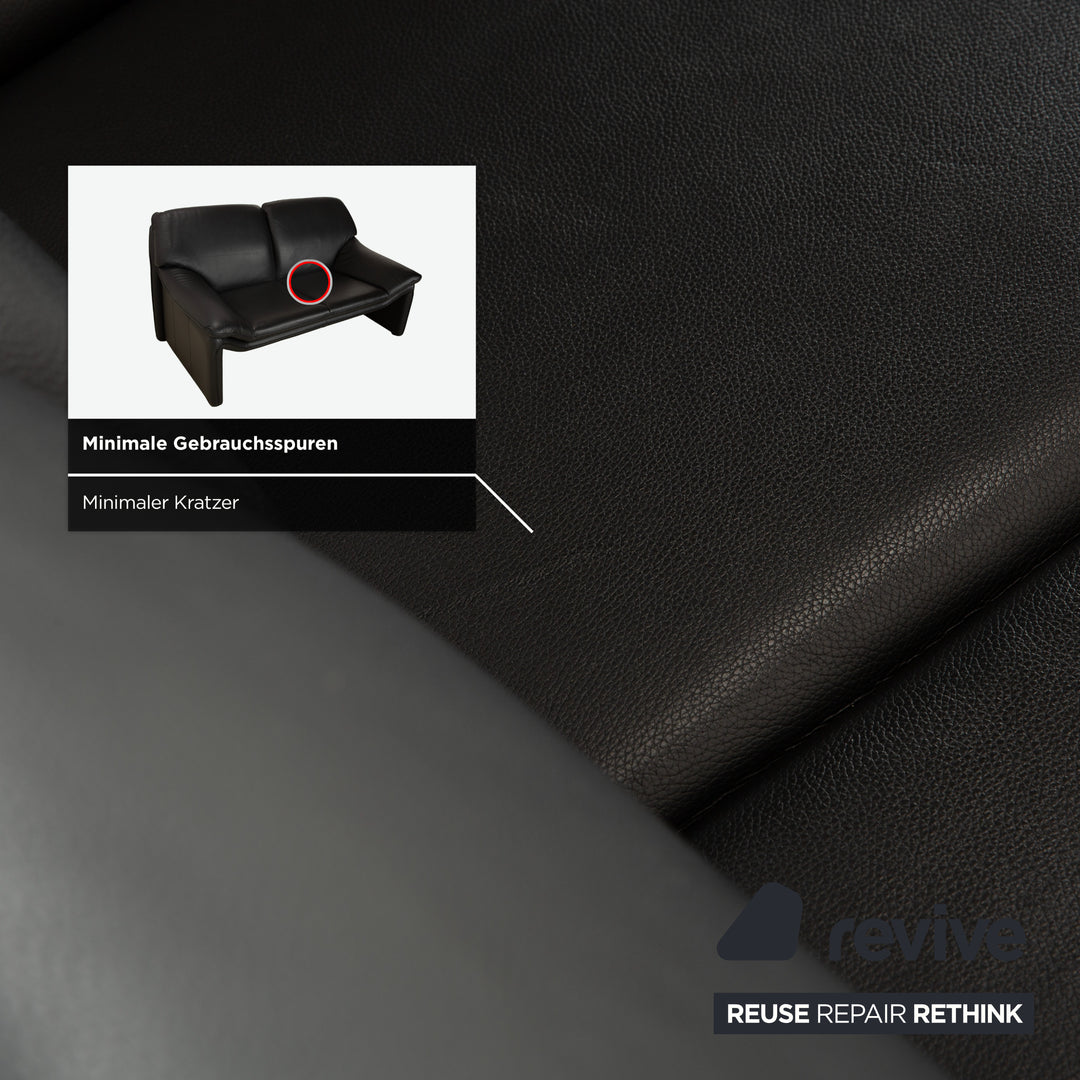 Laauser Atlanta Leather 2x Two-Seater Black Sofa Couch