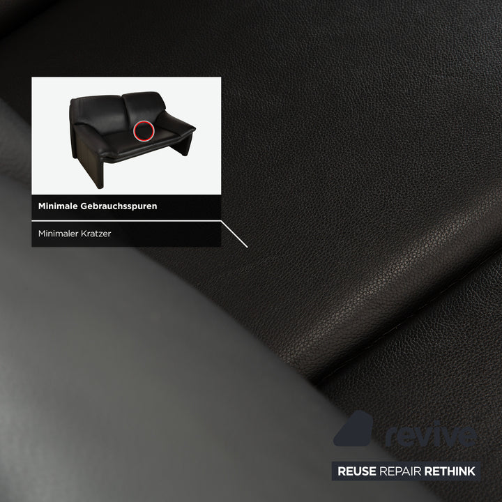 Laauser Atlanta Leather 2x Two-Seater Black Sofa Couch