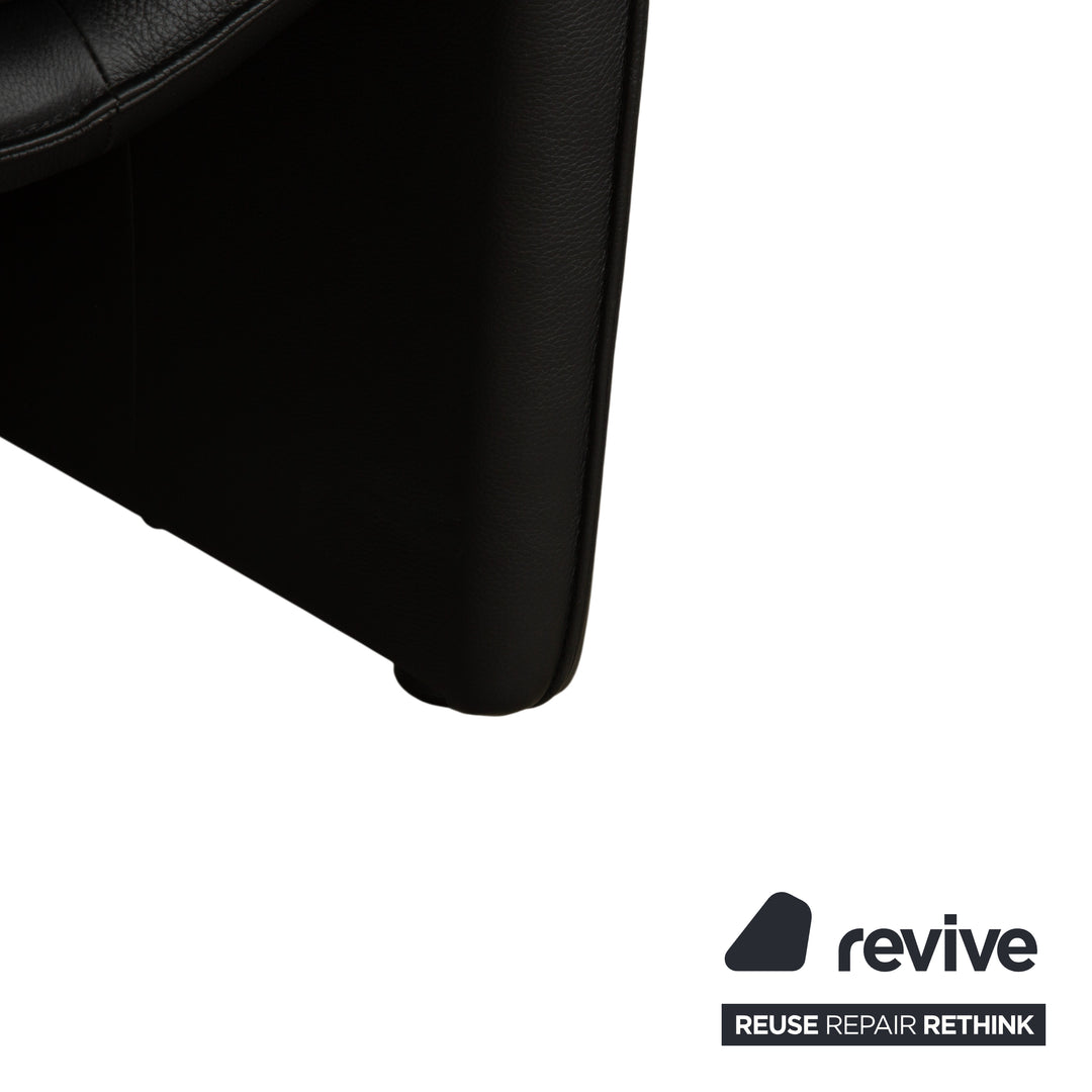 Laauser Atlanta Leather 2x Two-Seater Black Sofa Couch