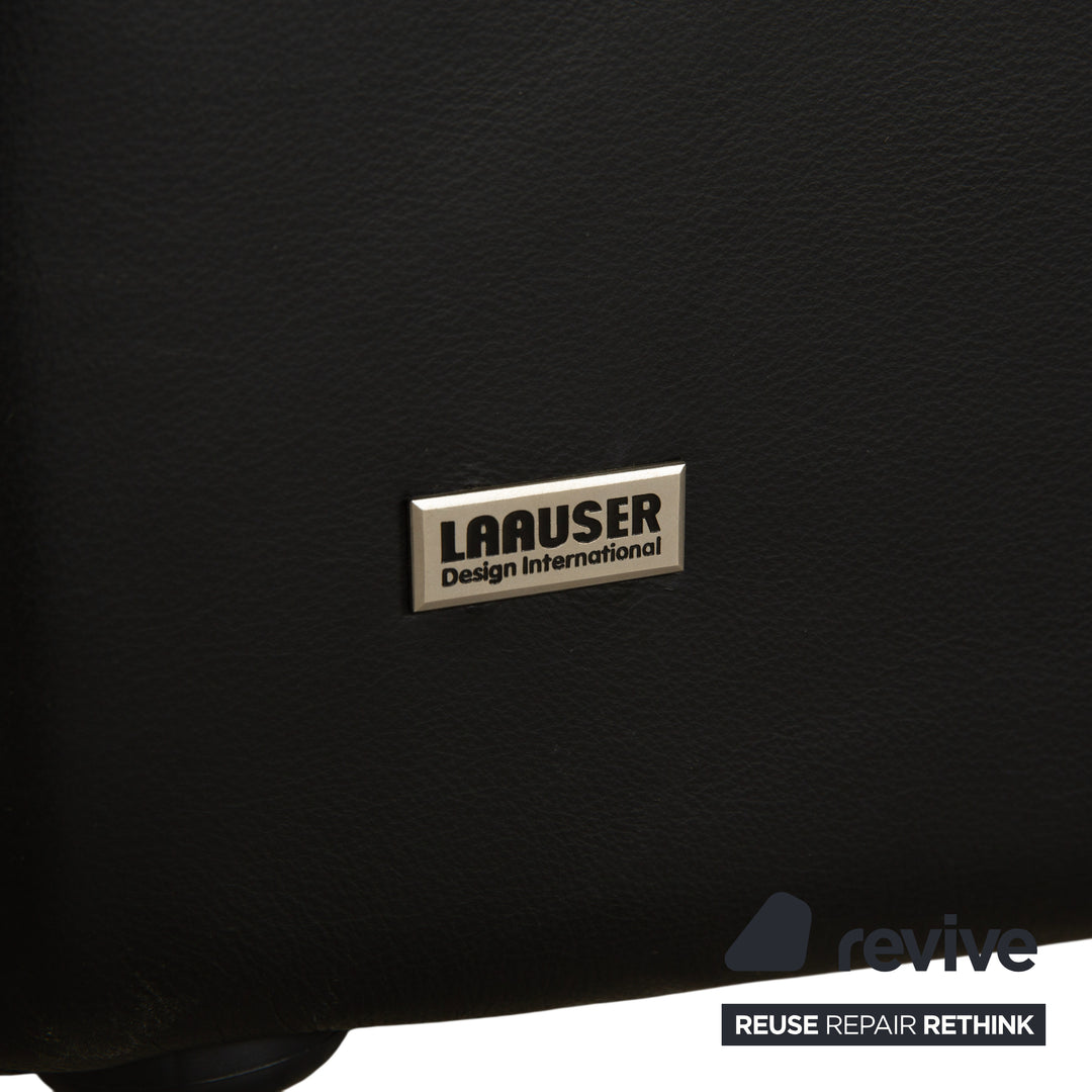 Laauser Atlanta Leather 2x Two-Seater Black Sofa Couch