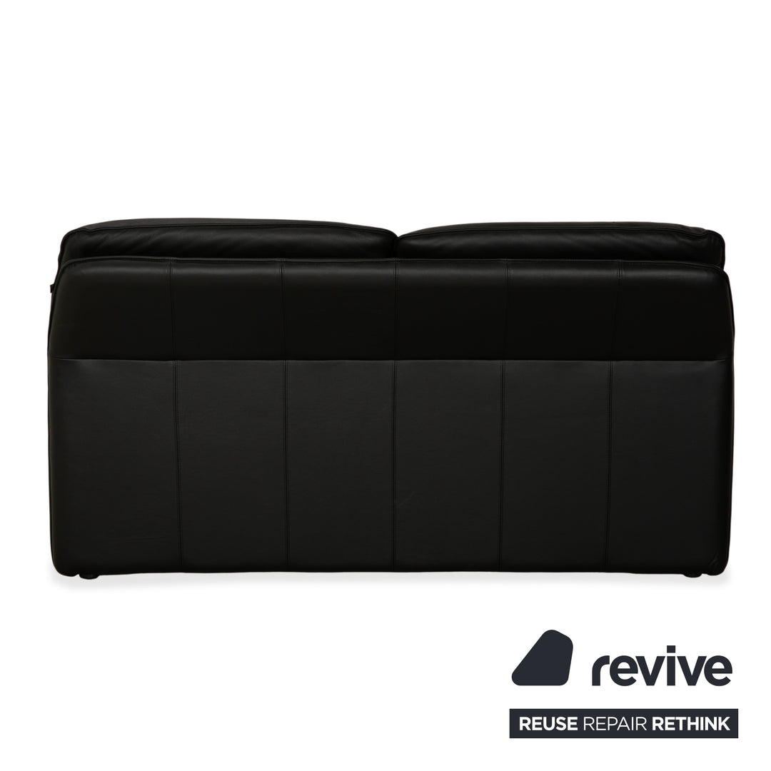 Laauser Atlanta Leather 2x Two-Seater Black Sofa Couch