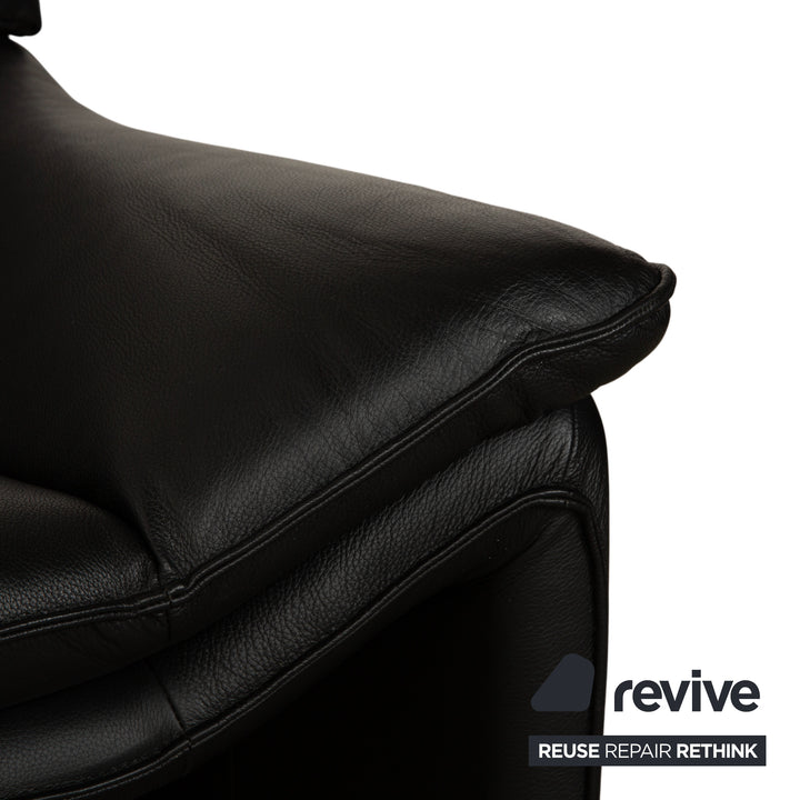 Laauser Atlanta Leather 2x Two-Seater Black Sofa Couch