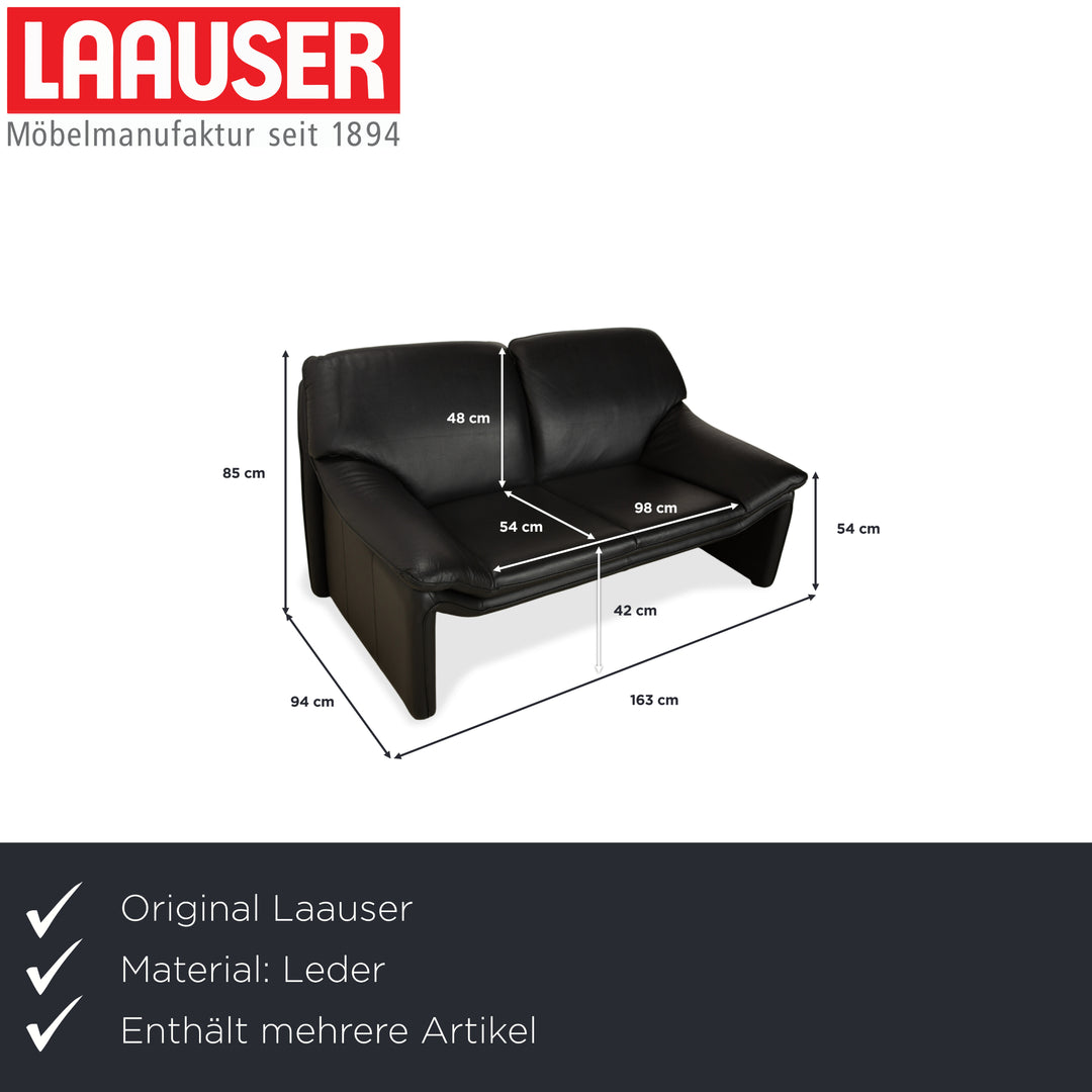 Laauser Atlanta Leather 2x Two-Seater Black Sofa Couch