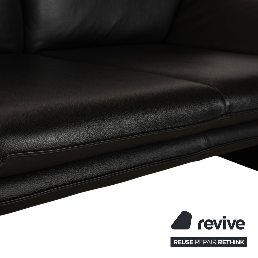 Laauser Atlanta Leather 2x Two-Seater Black Sofa Couch