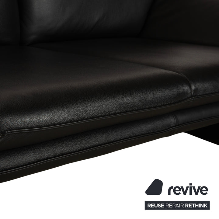 Laauser Atlanta Leather 2x Two-Seater Black Sofa Couch