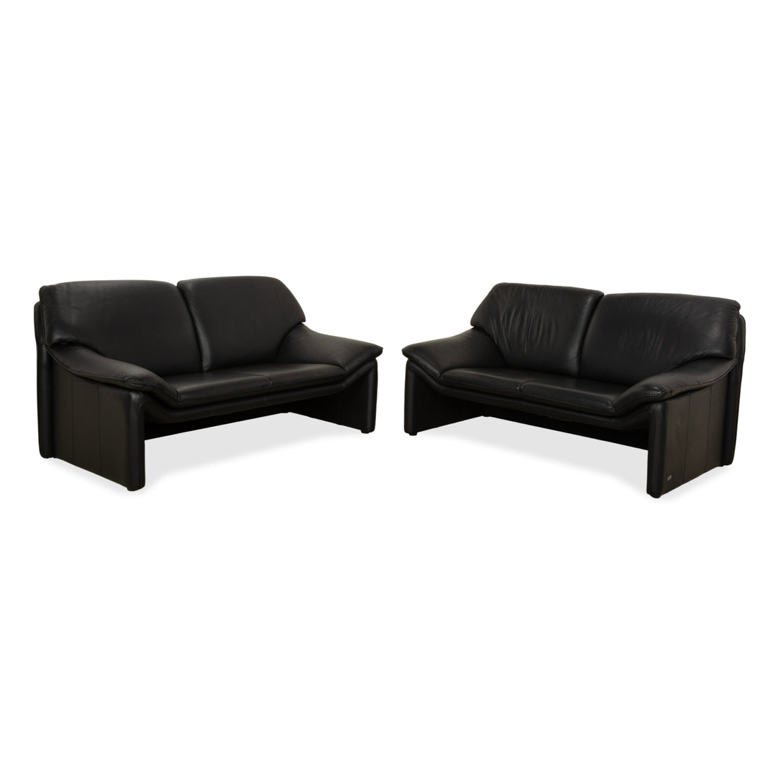 Laauser Atlanta Leather 2x Two-Seater Black Sofa Couch