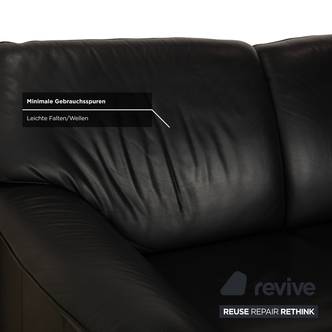 Laauser Atlanta Leather 2x Two-Seater Black Sofa Couch