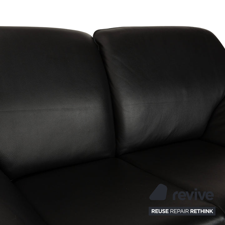 Laauser Atlanta Leather 2x Two-Seater Black Sofa Couch