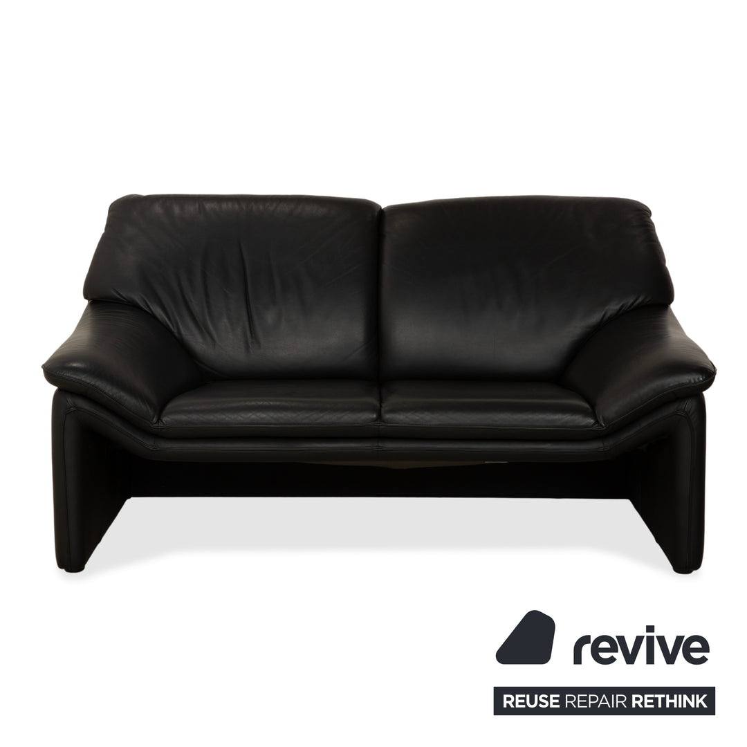 Laauser Atlanta Leather 2x Two-Seater Black Sofa Couch