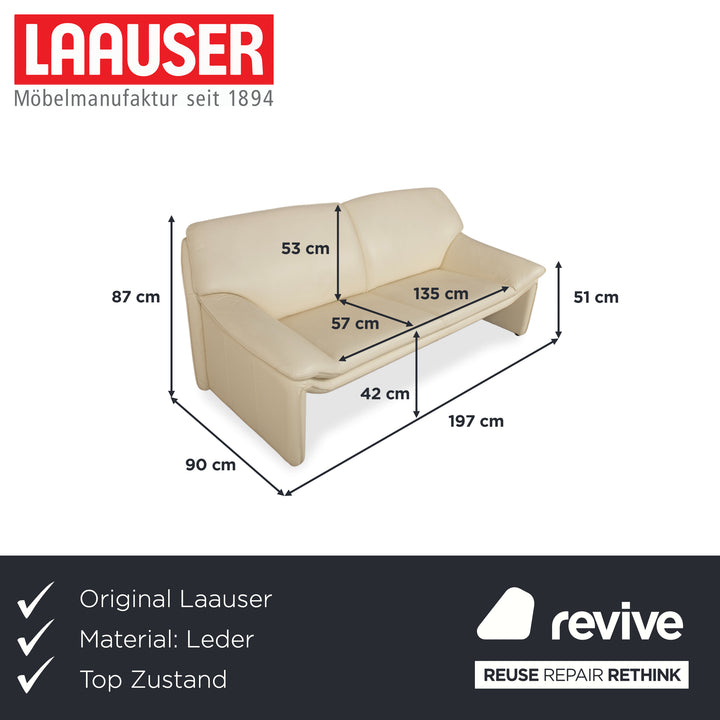Laauser Atlanta Leder Dreisitzer Beige Creme Sofa Couch