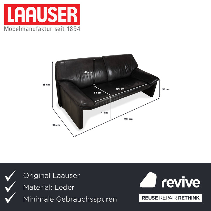 Laauser Atlanta Leder Dreisitzer Dunkelgrau Schwarz Schiefer Anthrazit Sofa Couch