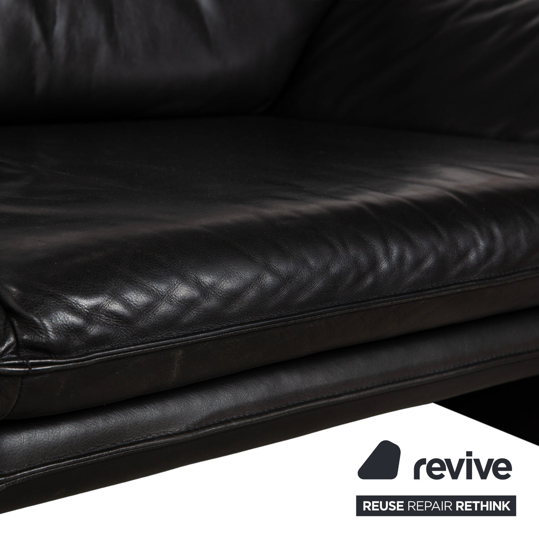 Laauser Atlanta Leder Dreisitzer Dunkelgrau Schwarz Schiefer Anthrazit Sofa Couch