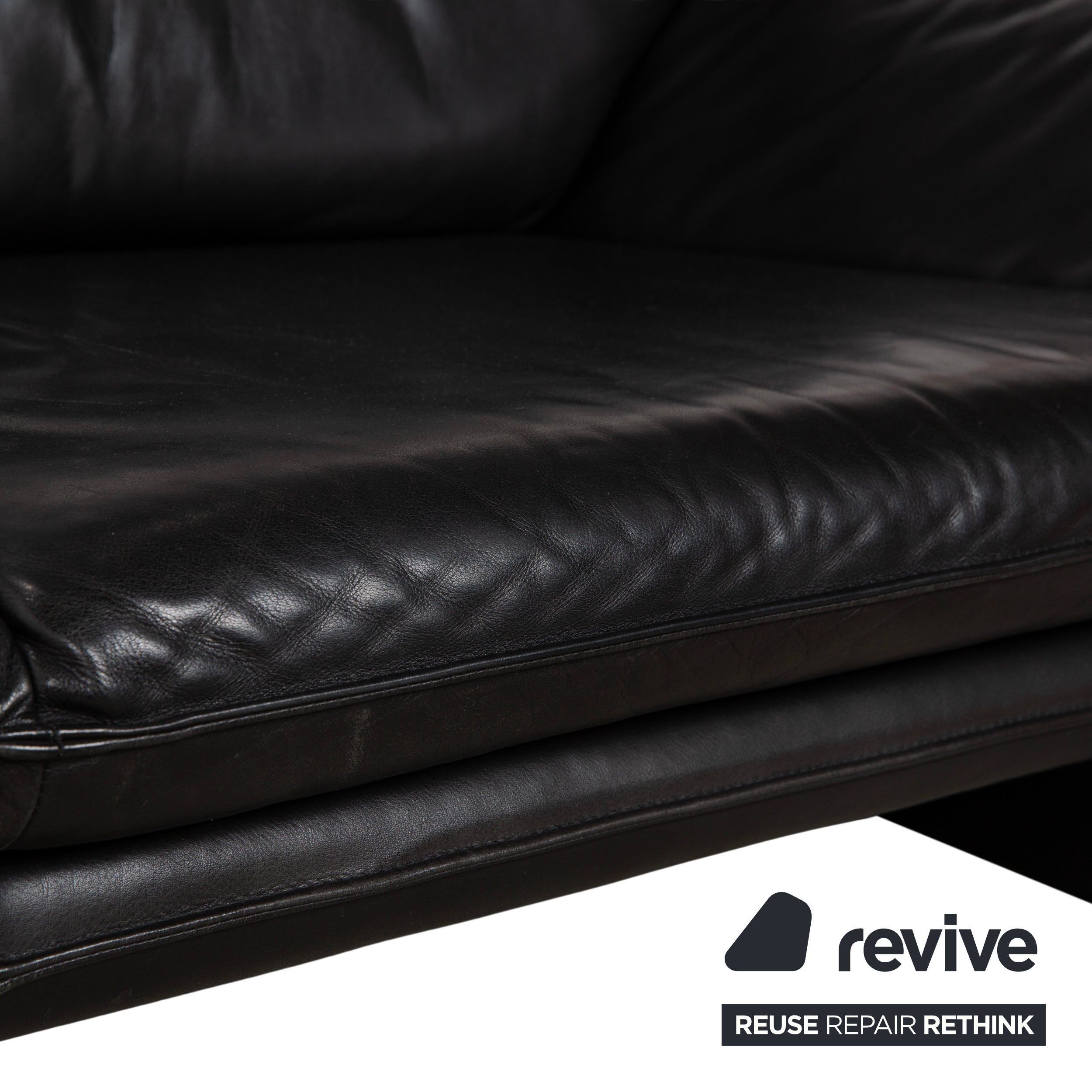 Laauser Atlanta Leather Three-Seater Dark Grey Black Slate Anthracite Sofa Couch