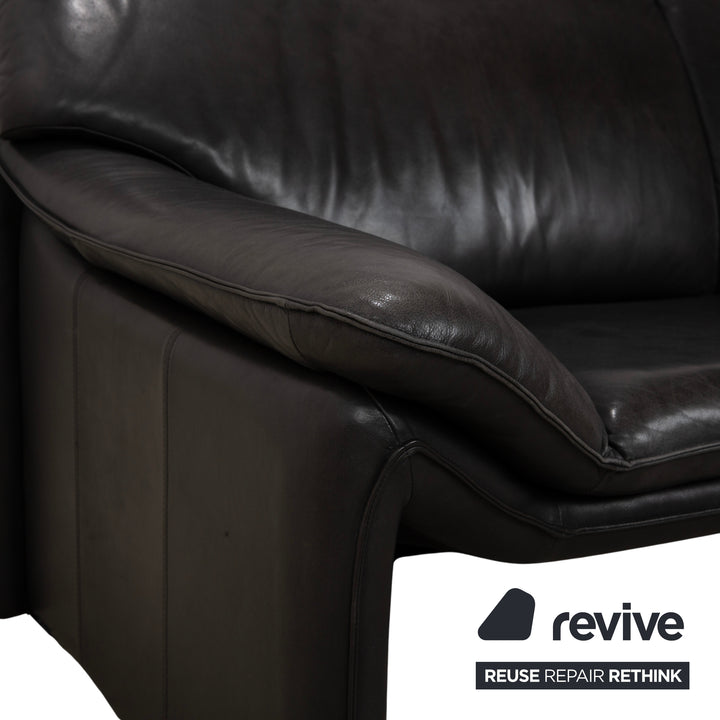 Laauser Atlanta Leder Dreisitzer Dunkelgrau Schwarz Schiefer Anthrazit Sofa Couch