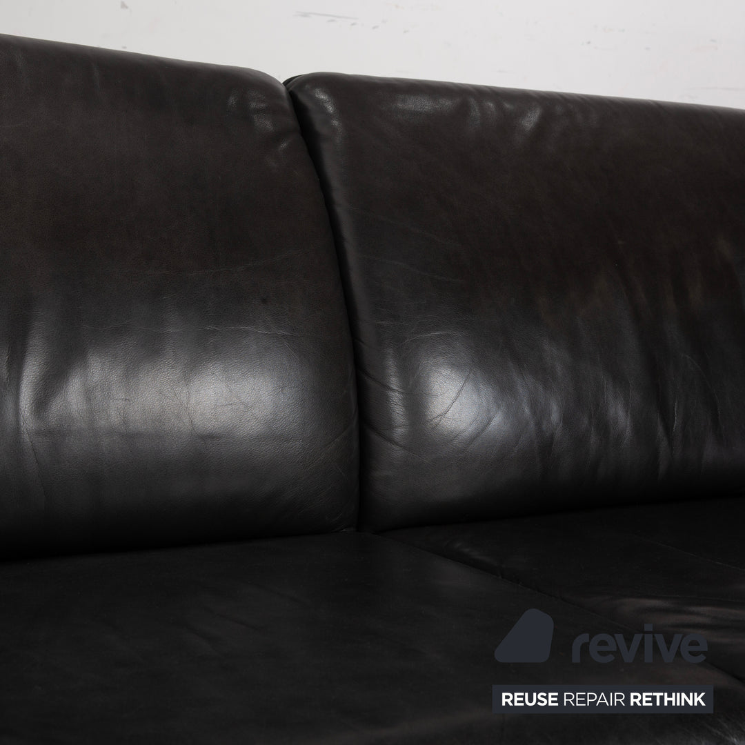 Laauser Atlanta Leder Dreisitzer Dunkelgrau Schwarz Schiefer Anthrazit Sofa Couch