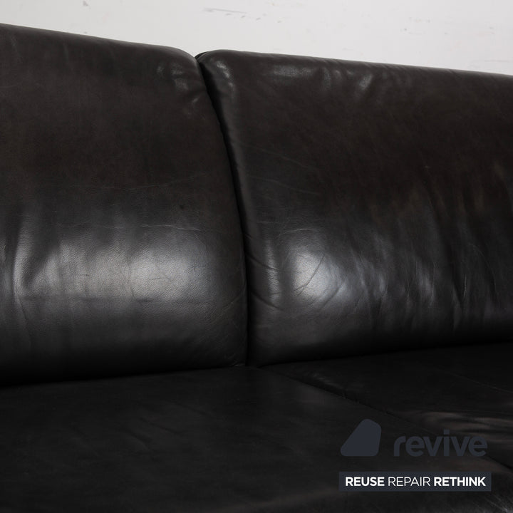 Laauser Atlanta Leder Dreisitzer Dunkelgrau Schwarz Schiefer Anthrazit Sofa Couch