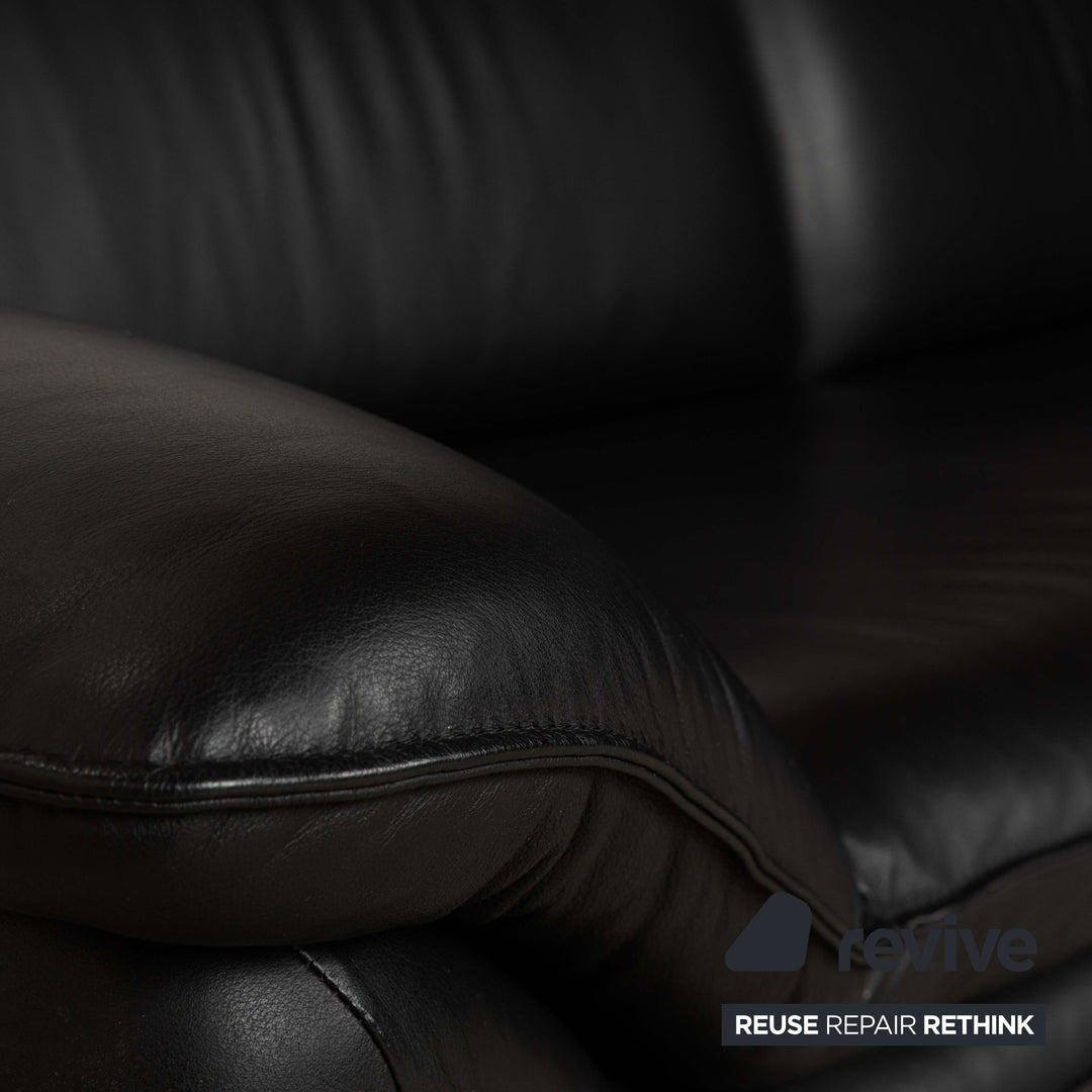 Laauser Atlanta Leather Three Seater Black Sofa Couch