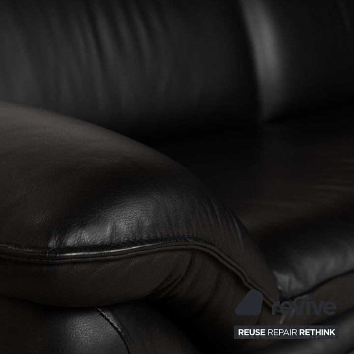 Laauser Atlanta Leather Three Seater Black Sofa Couch