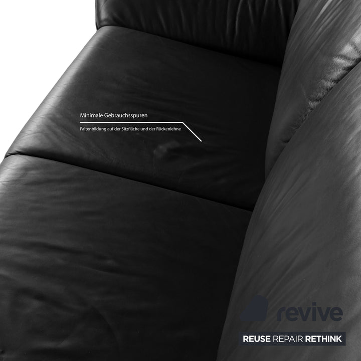 Laauser Atlanta Leather Three Seater Black Sofa Couch