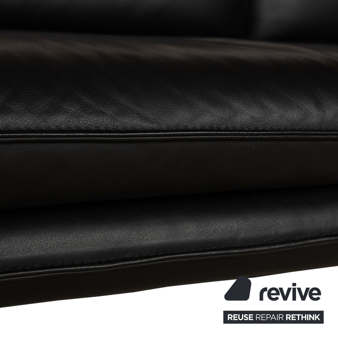 Laauser Atlanta Leather Three Seater Black Sofa Couch