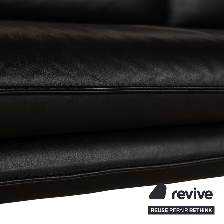 Laauser Atlanta Leather Three Seater Black Sofa Couch