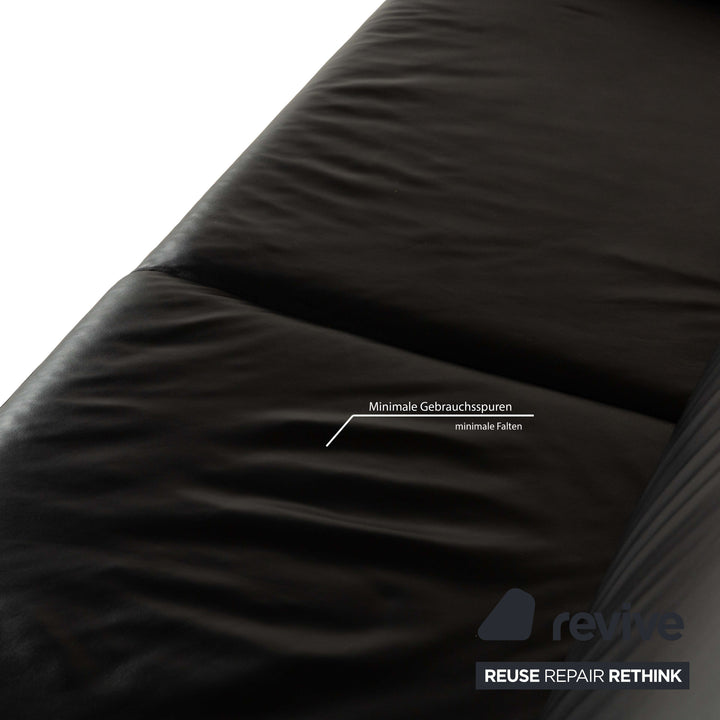 Laauser Atlanta Leather Three Seater Black Sofa Couch