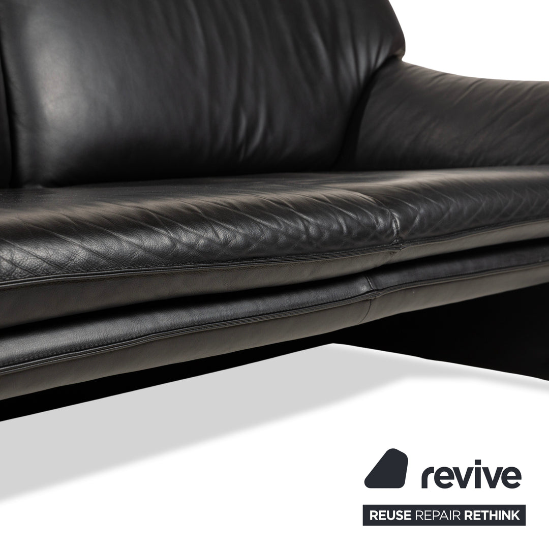 Laauser Atlanta Leather Three Seater Black Sofa Couch