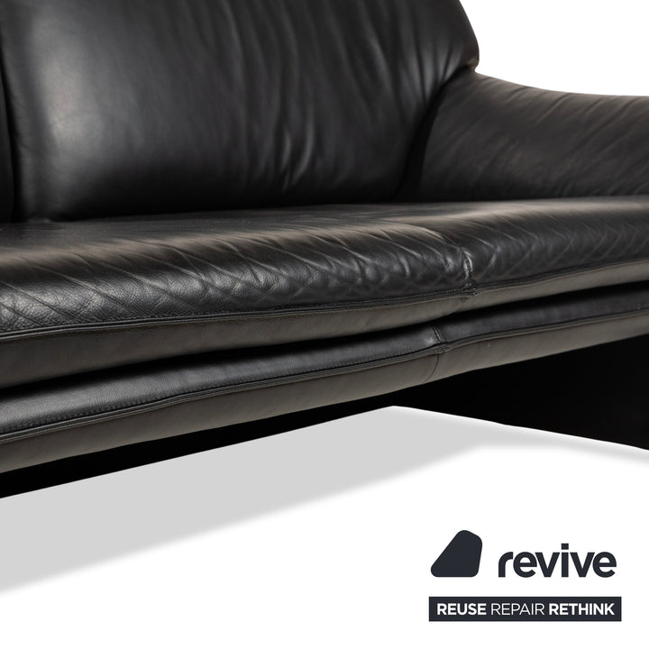 Laauser Atlanta Leather Three Seater Black Sofa Couch