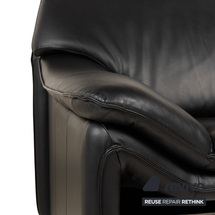 Laauser Atlanta Leather Three Seater Black Sofa Couch