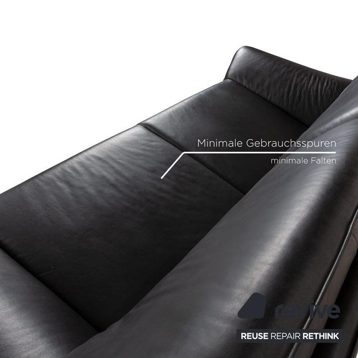 Laauser Atlanta Leather Three Seater Black Sofa Couch