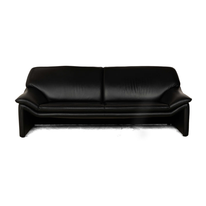 Laauser Atlanta Leather Three Seater Black Sofa Couch