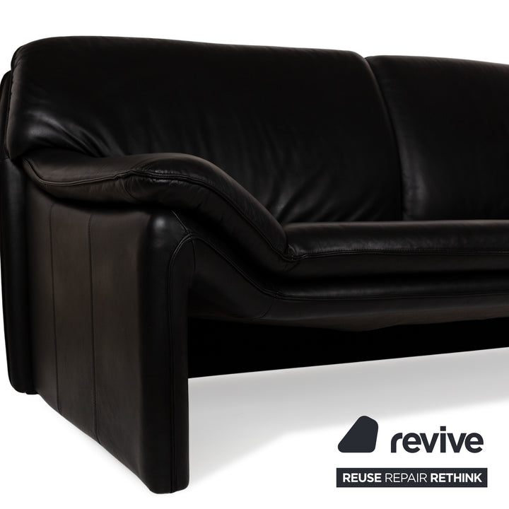 Laauser Atlanta Leather Three Seater Black Sofa Couch