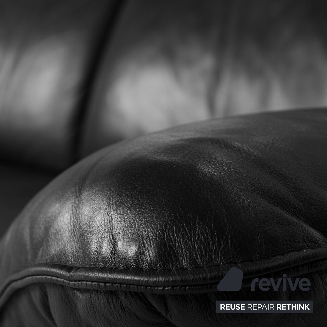 Laauser Atlanta Leather Three Seater Black Sofa Couch