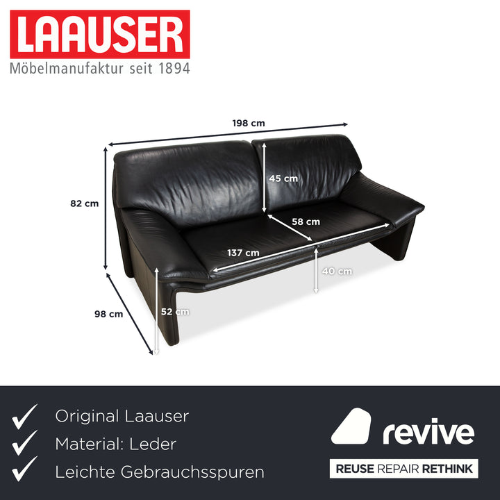 Laauser Atlanta Leder Dreisitzer Schwarz Sofa Couch