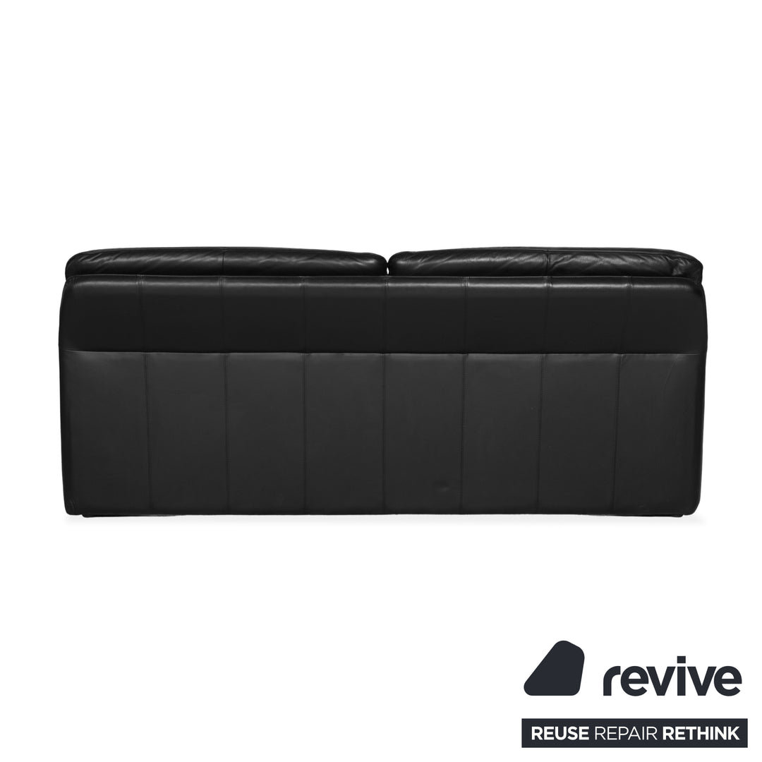 Laauser Atlanta Leather Three Seater Black Sofa Couch