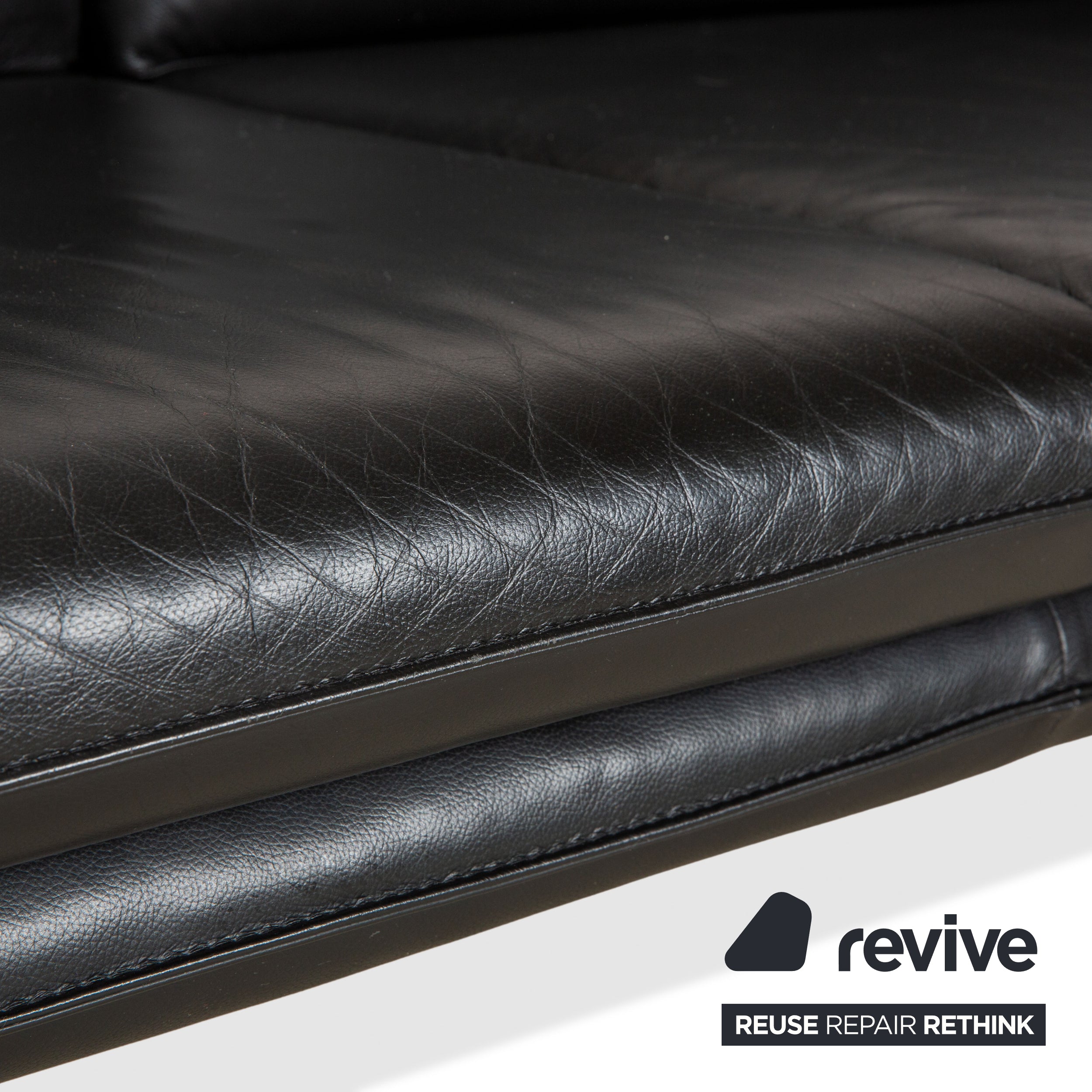 Laauser Atlanta Leather Three Seater Black Sofa Couch
