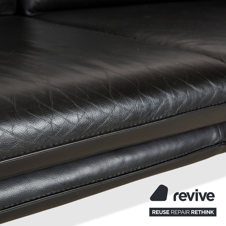 Laauser Atlanta Leder Dreisitzer Schwarz Sofa Couch