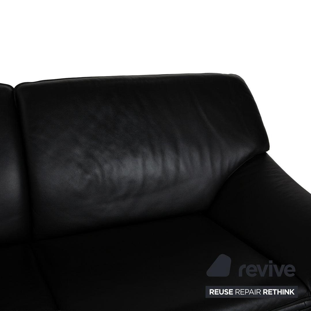 Laauser Atlanta Leather Three-Seater Black Sofa Couch