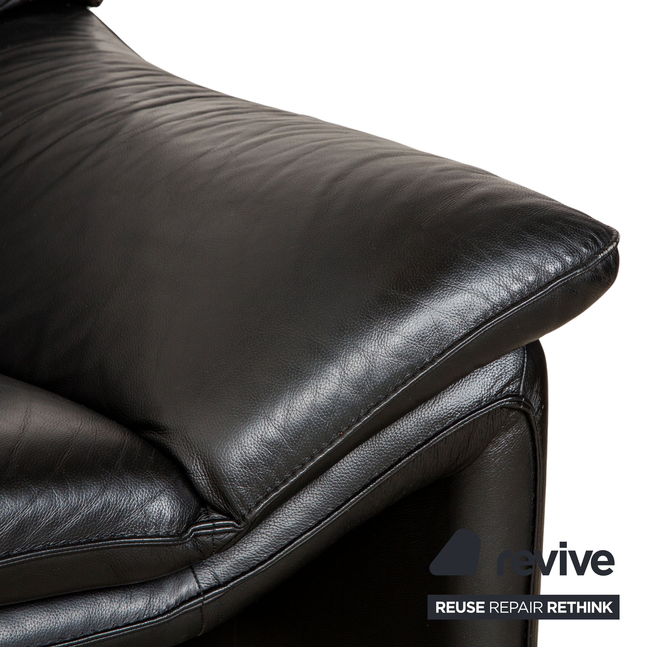 Laauser Atlanta Leather Three Seater Black Sofa Couch