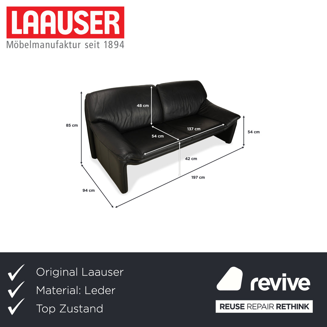 Laauser Atlanta Leder Dreisitzer Schwarz Sofa Couch