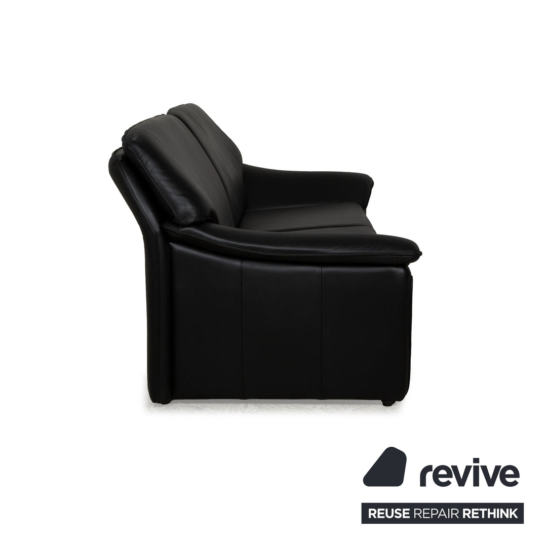 Laauser Atlanta Leather Three-Seater Black Sofa Couch