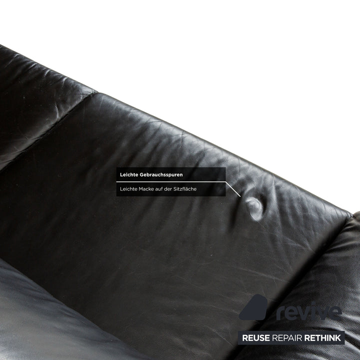 Laauser Atlanta Leder Dreisitzer Schwarz Sofa Couch