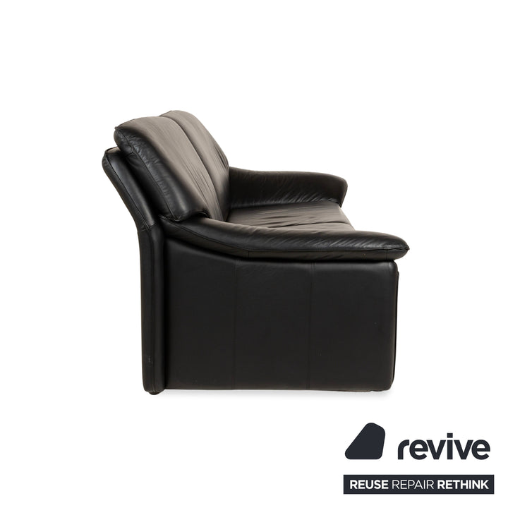 Laauser Atlanta Leather Three Seater Black Sofa Couch