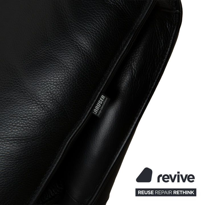 Laauser Atlanta Leather Three-Seater Black Sofa Couch