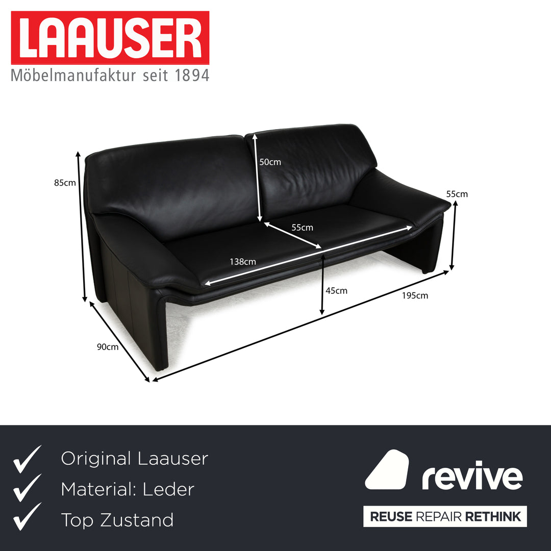 Laauser Atlanta Leather Three-Seater Black Sofa Couch