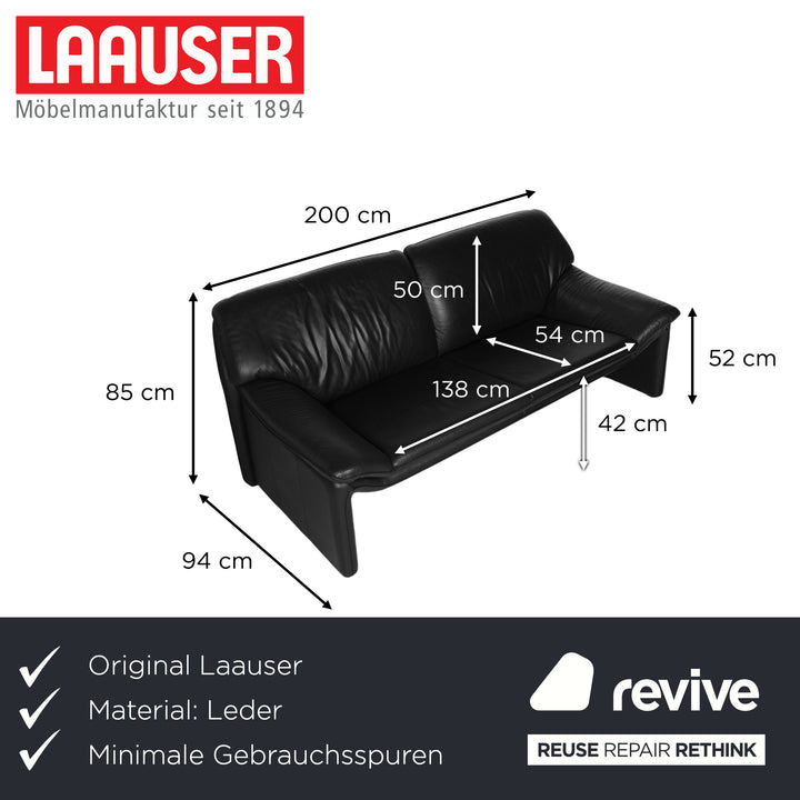 Laauser Atlanta Leather Three Seater Black Sofa Couch