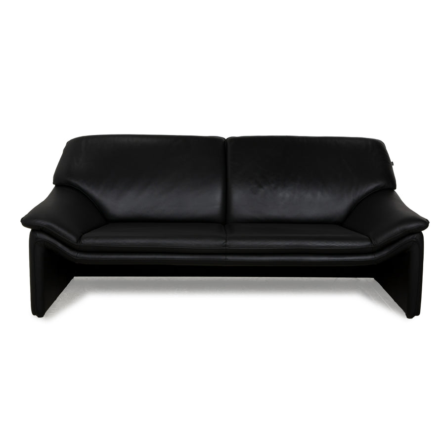 Laauser Atlanta Leather Three-Seater Black Sofa Couch