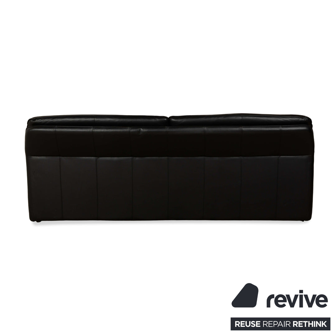 Laauser Atlanta Leather Three Seater Black Sofa Couch