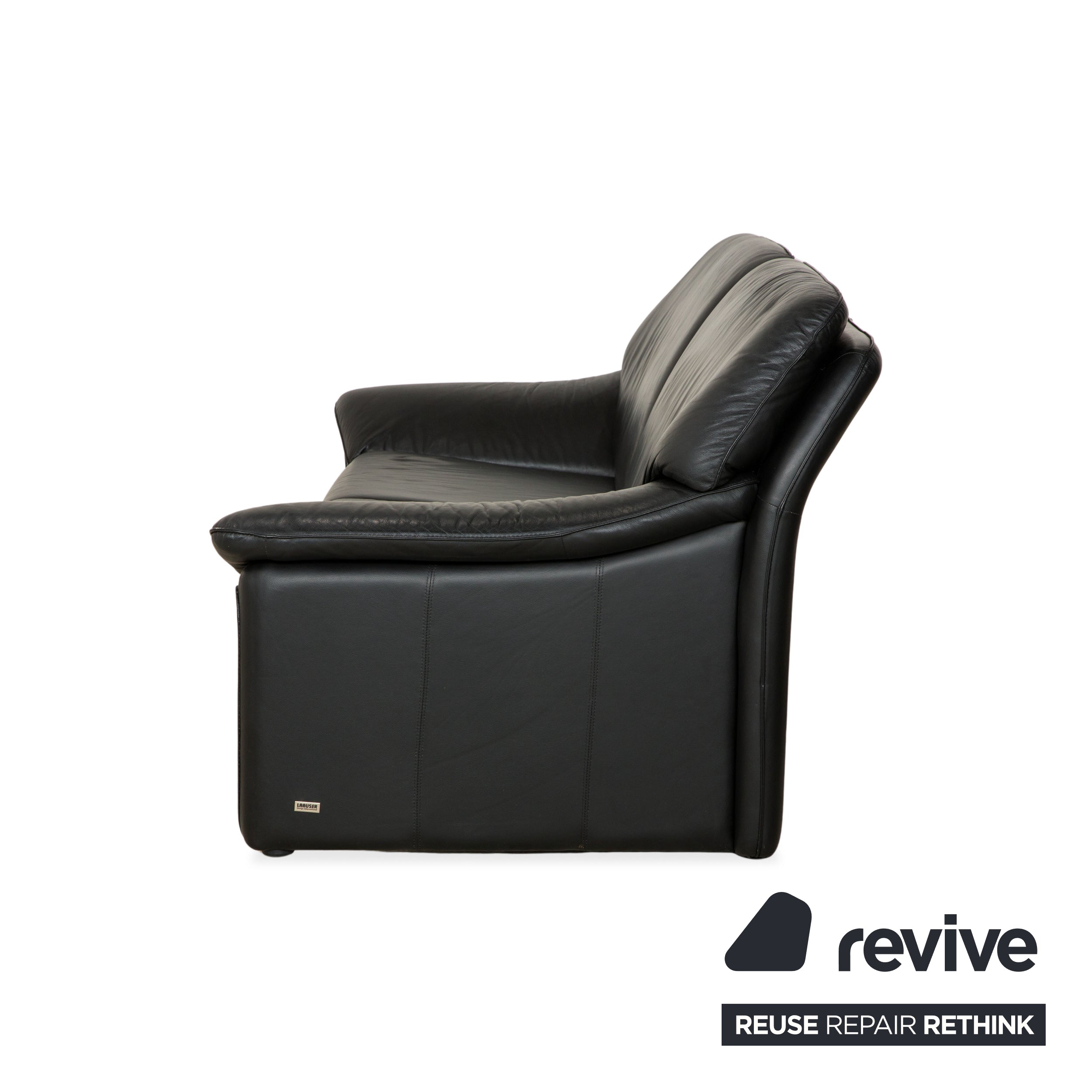 Laauser Atlanta Leather Three Seater Black Sofa Couch