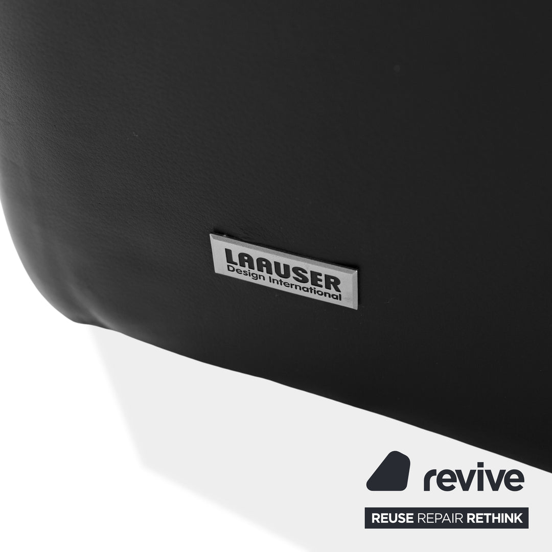 Laauser Atlanta Leather Three Seater Black Sofa Couch